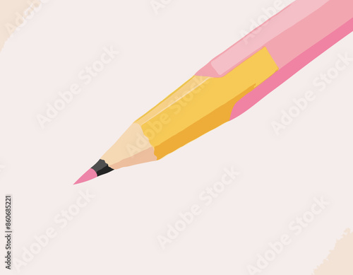 Education and Work - School and Office Supply - Standard Wood Yellow HB Pencil with Soft Pink Eraser Isolated on White Background 