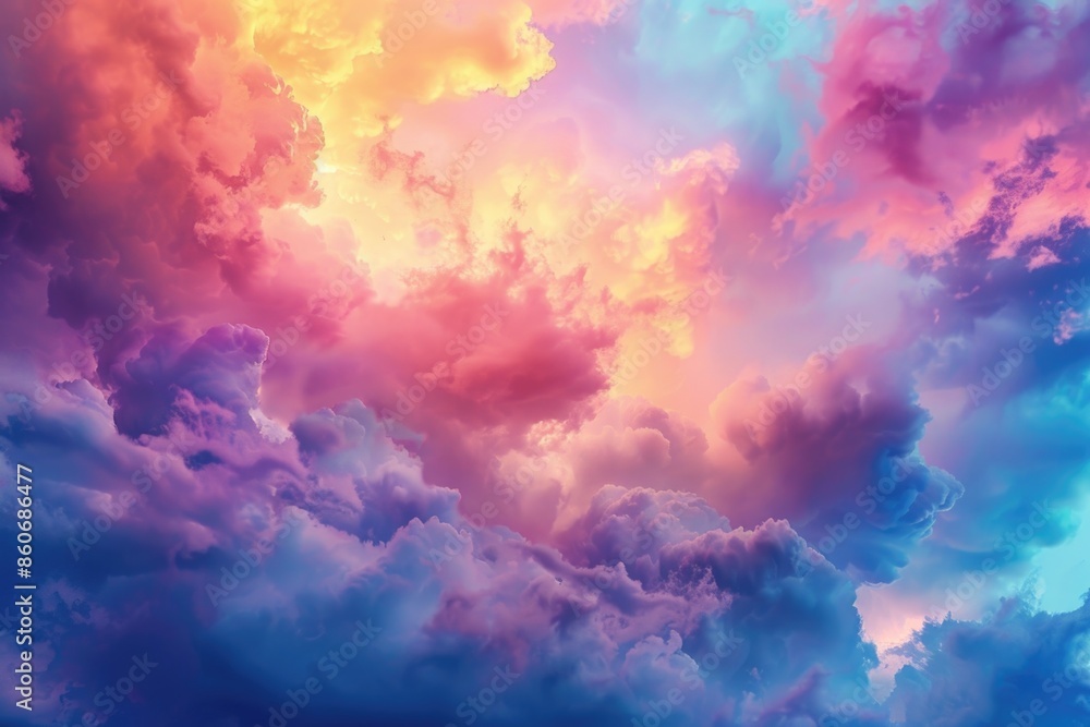 A plane soars through a vibrant cloudy sky with puffy white clouds and blue hues A plane soars through a vibrant cloudy sky with puffy white clouds and blue hues