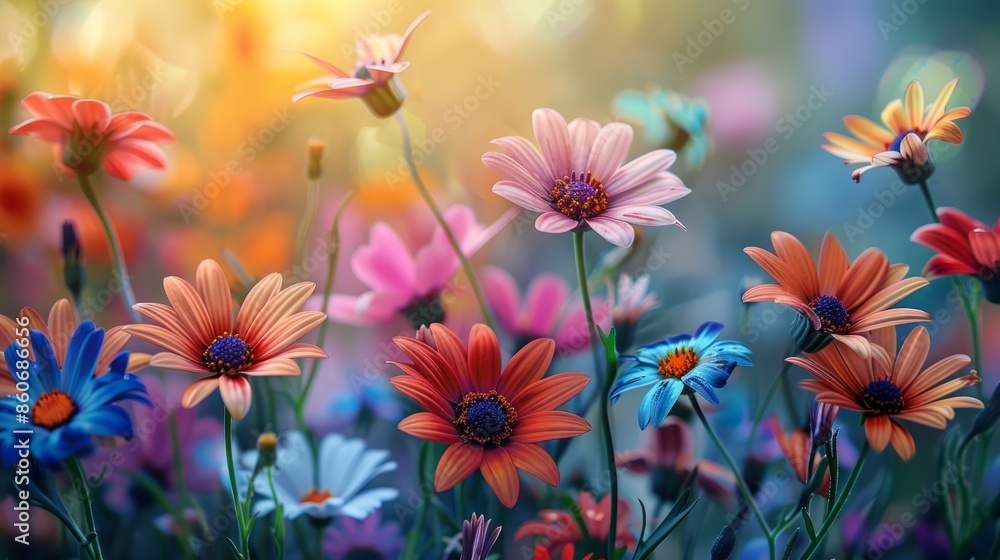Fototapeta premium Colorful flowers blooming in a summer garden
