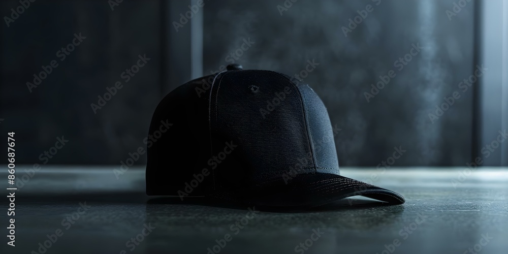 Black snapback hat on dark background for logo brand identity mockup ...