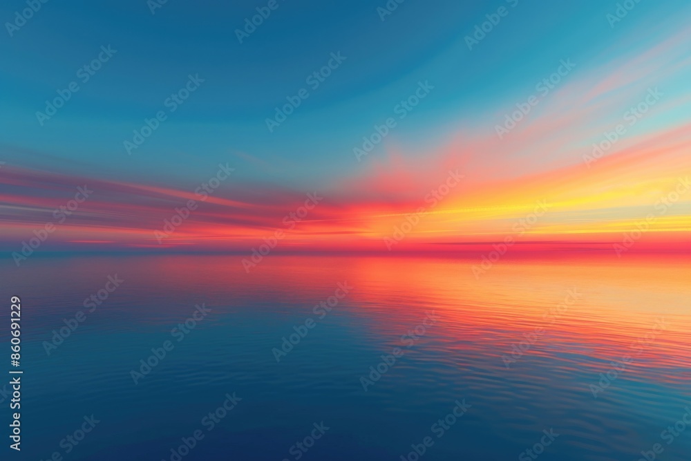 A serene sunset scene above a peaceful lake A serene sunset scene above a peaceful lake