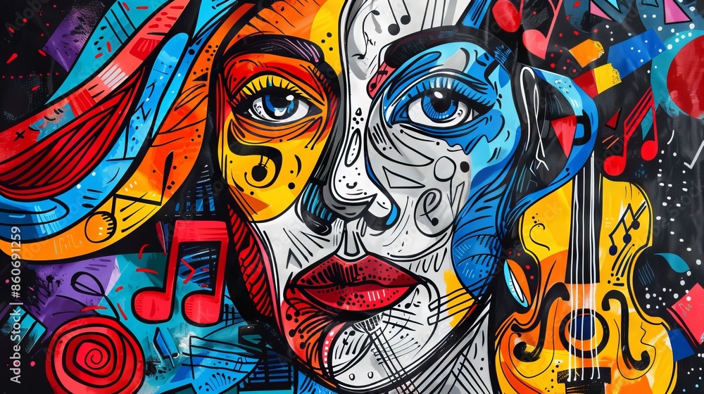 Fototapeta premium Colorful abstract portrait of a woman with a violin.