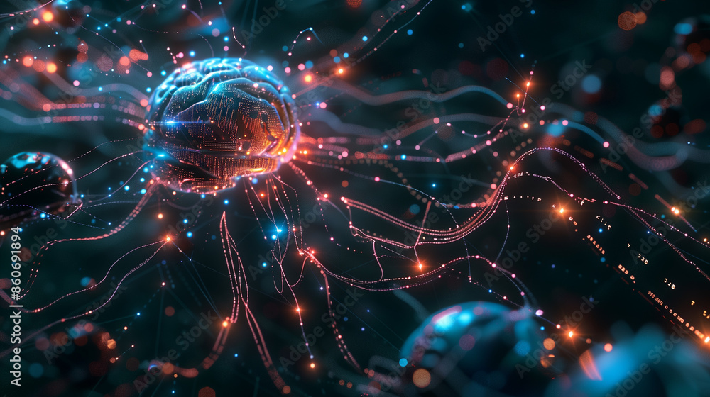 visualization of a digital brain interconnected with data points and ...