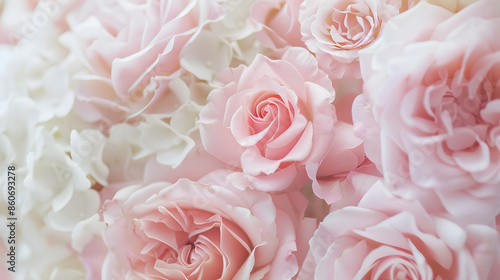 Botanical concept wedding invitation card  Soft focus abstract floral background pale pink roses Macro flowers backdrop for holiday brand design : Generative AI