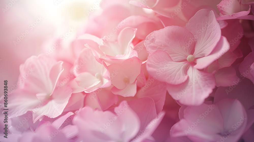 Pink hydrangea flower close up soft selective focus Delicate floral background toned : Generative AI Pink hydrangea flower close up soft selective focus Delicate floral background toned : Generative AI