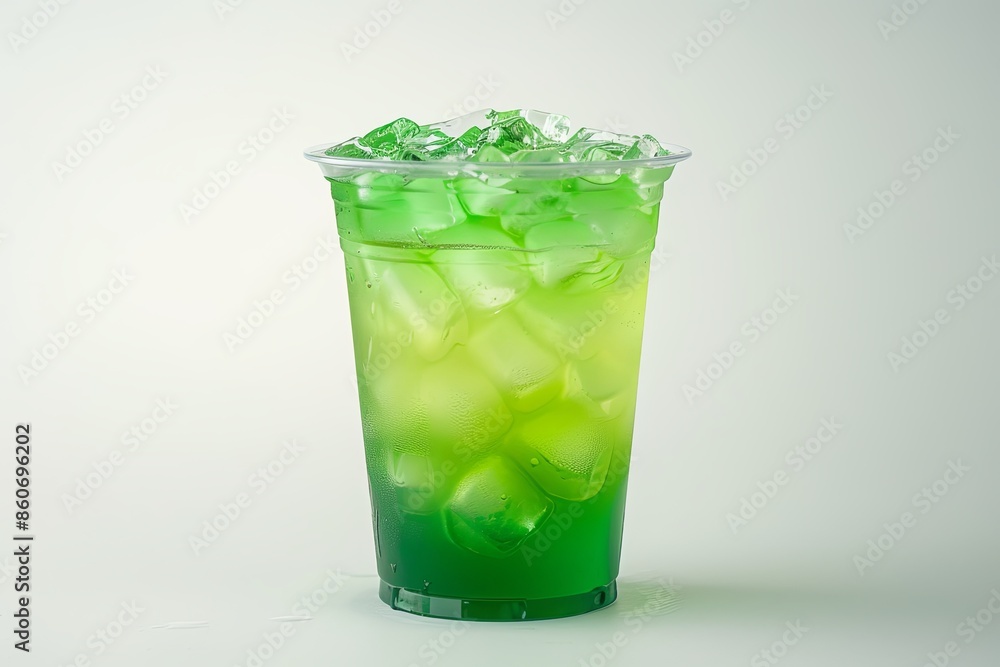 Refreshing Green Iced Tea With Ice Cubes in a Clear Plastic Cup Refreshing Green Iced Tea With Ice Cubes in a Clear Plastic Cup