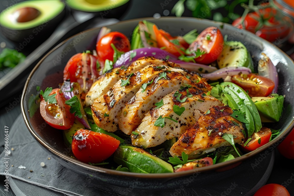 Vibrant Grilled Chicken Salad With Avocado and Tomatoes Vibrant Grilled Chicken Salad With Avocado and Tomatoes