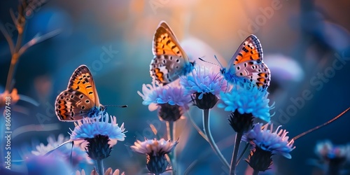 Butterflies on Scabiosa flowers in Val Gardena Dolomite Alps Zygaena species. Concept Wildlife, Nature, Flowers, Insects, Mountain Environment photo