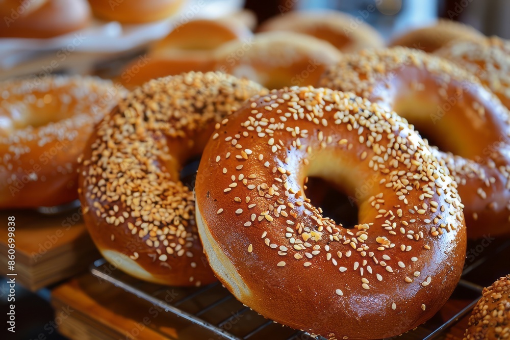 Close-up of freshly baked bagels Close-up of freshly baked bagels