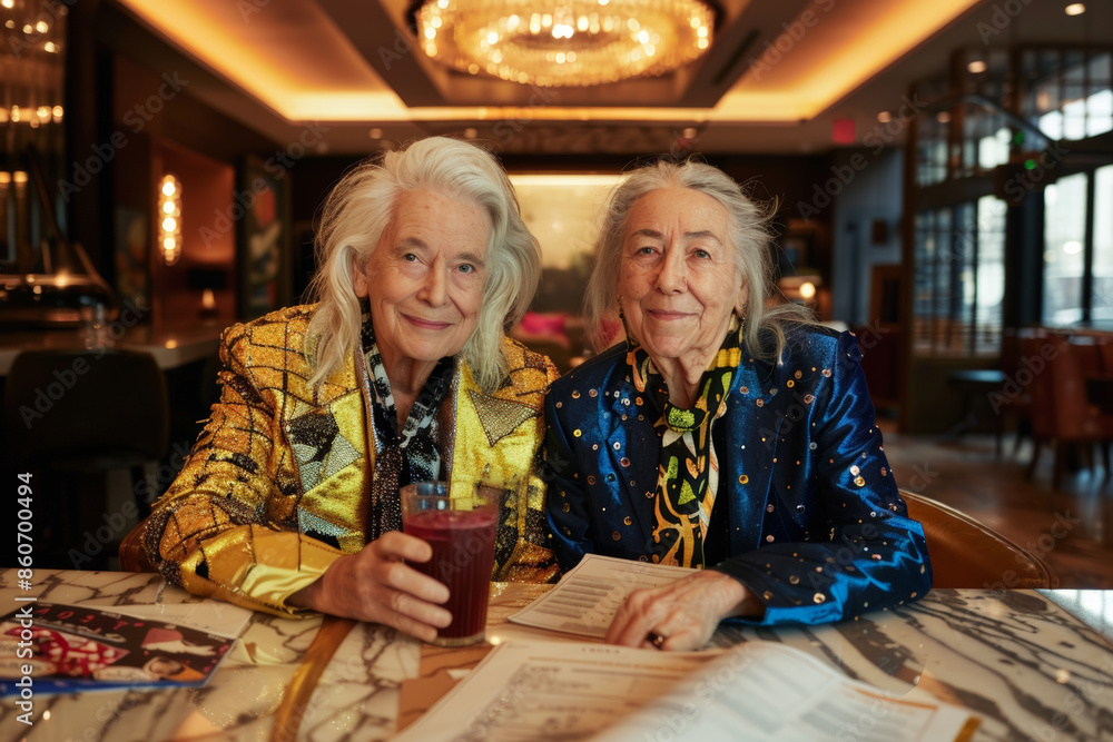 Fototapeta premium Portrait of a senior lesbian couple who run a successful boutique hotel.