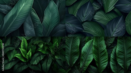 Wallpaper Mural Rich and vibrant dark green and blue foliage forming intricate and natural patterns, showcasing the unique textures and beauty of various leaves in a harmonious arrangement. Torontodigital.ca