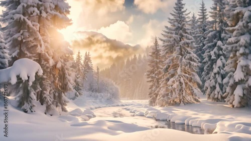 Wallpaper Mural A river winds its way through a forest blanketed in snow during winter, Create a serene winter landscape with hints of holiday cheer for Boxing Day Torontodigital.ca