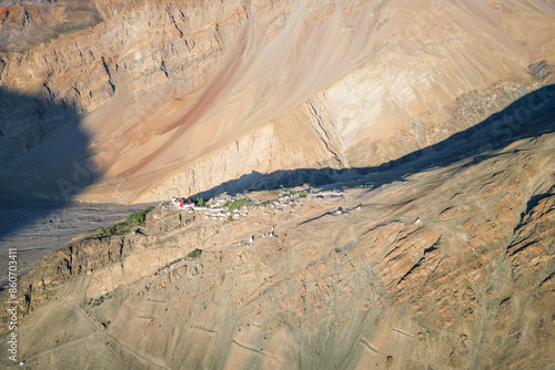 Photography Stongdae monastery, aerial view, Zanskar, Northern India, Himalayas, India