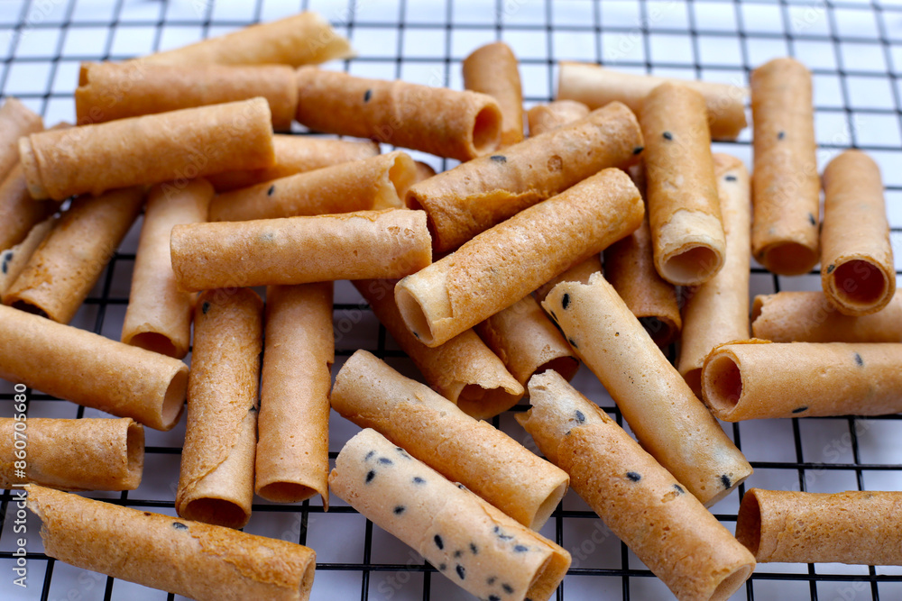 Thai snack, crispy coconut rolls Thai snack, crispy coconut rolls
