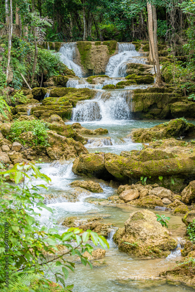 Huey Mae Kamin Waterfall in deep forest.Srinakarin national park,Kanchanaburi,Thailand Huey Mae Kamin Waterfall in deep forest.Srinakarin national park,Kanchanaburi,Thailand
