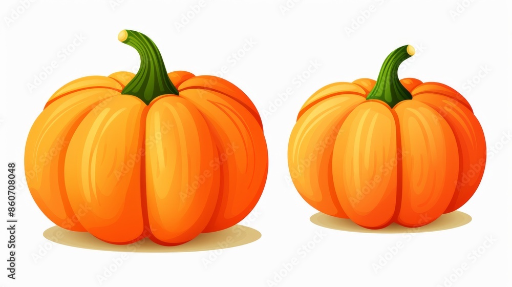 A captivating digital illustration of two orange pumpkins with green stems and shadows, set against a white background, emphasizing the beauty of natural produce. A captivating digital illustration of two orange pumpkins with green stems and shadows, set against a white background, emphasizing the beauty of natural produce.