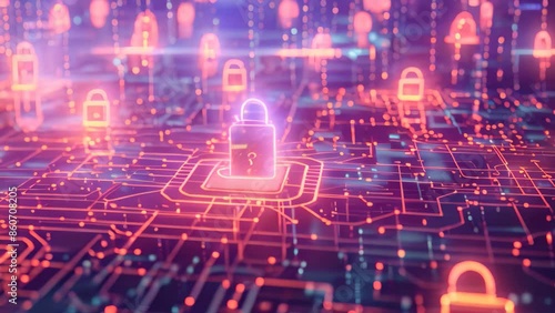 Lock on top of a computer circuit board, representing security and protection of digital data, Create art that represents the concept of least privilege in data access controls