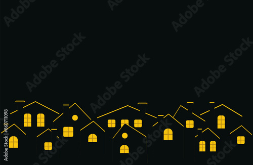 a night city with a yellow window. at home in the city . Vector illustration, isolated background.