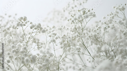 Gypsophila Baby breath flowers light airy masses of small white flowers on white textured background Shallow depth of field Selective focus : Generative AI