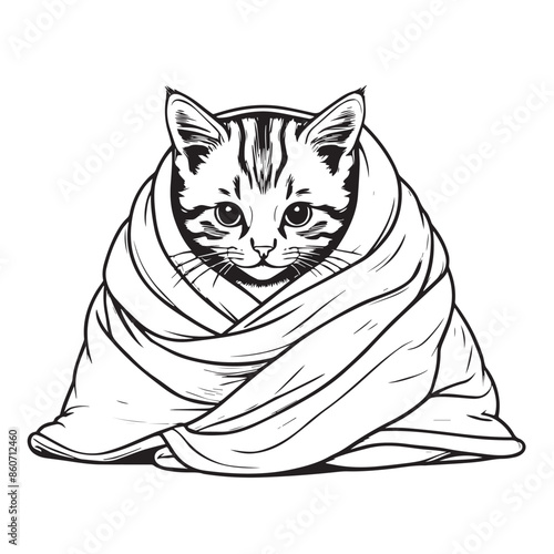  Kitten snuggled in a blanket vector illustraion