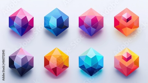Colorful hexahedron set of cooperation icons photo