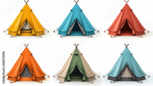 Nine colorful tent icons isolated on white background photo