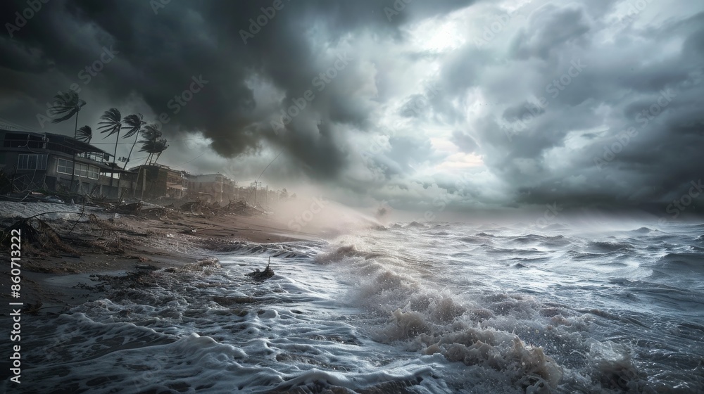 Stormy weather batters a coastal village Stormy weather batters a coastal village