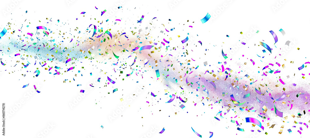 Floating Neon Hologram Confetti on White Background Floating Neon Hologram Confetti on White Background