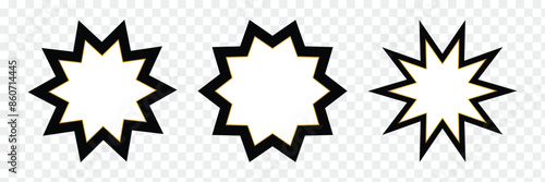 Bahai star. Black linear Bahai symbol. Religious symbol of Bahaism.