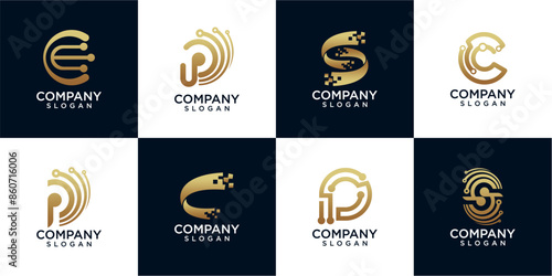 logo collection, Abstract design concept for branding with golden gradient.