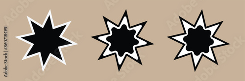 Bahai star. Black linear Bahai symbol. Religious symbol of Bahaism.