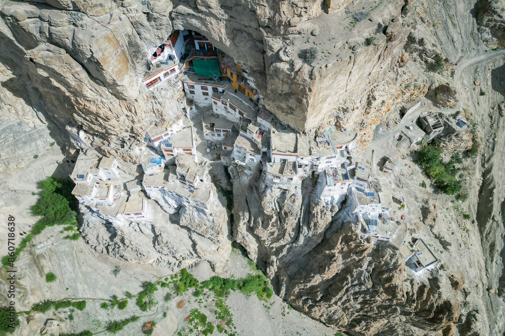 Puktal monastery, aerial view, Zanskar, Northern India, Himalayas, India