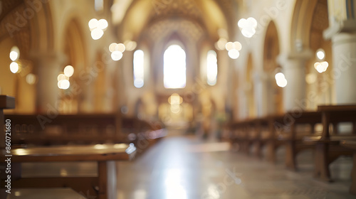 Soft focus blur empty ancient church before wedding ceremony : Generative AI