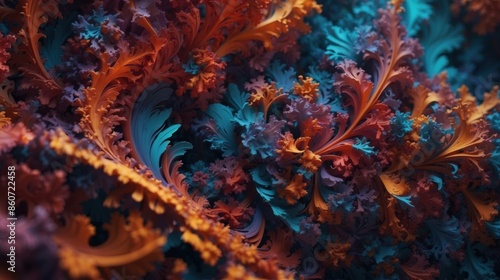 Amazing fractal image resembling colorful coral. AI.