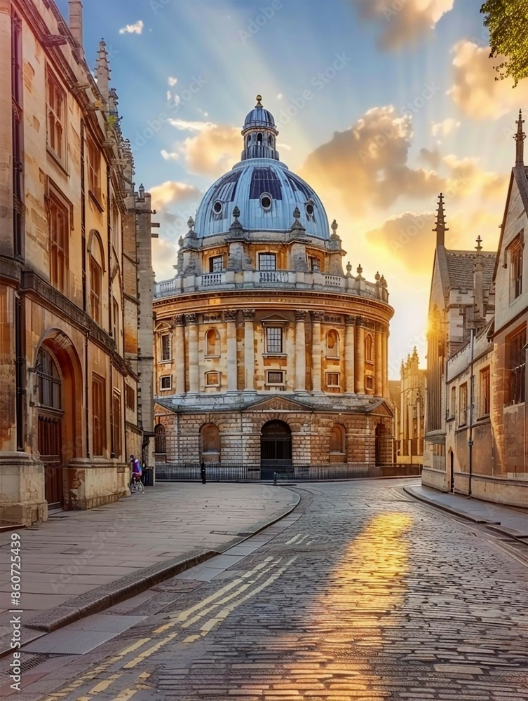 Fototapeta premium a large building with a blue dome and a building with a sky background