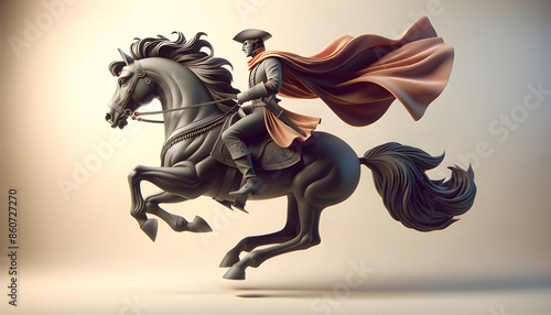 A masked, caped rider on horseback gallops through the night, exuding mystery and bravery, with a flowing cape and a powerful steed, creating an iconic, adventurous figure.