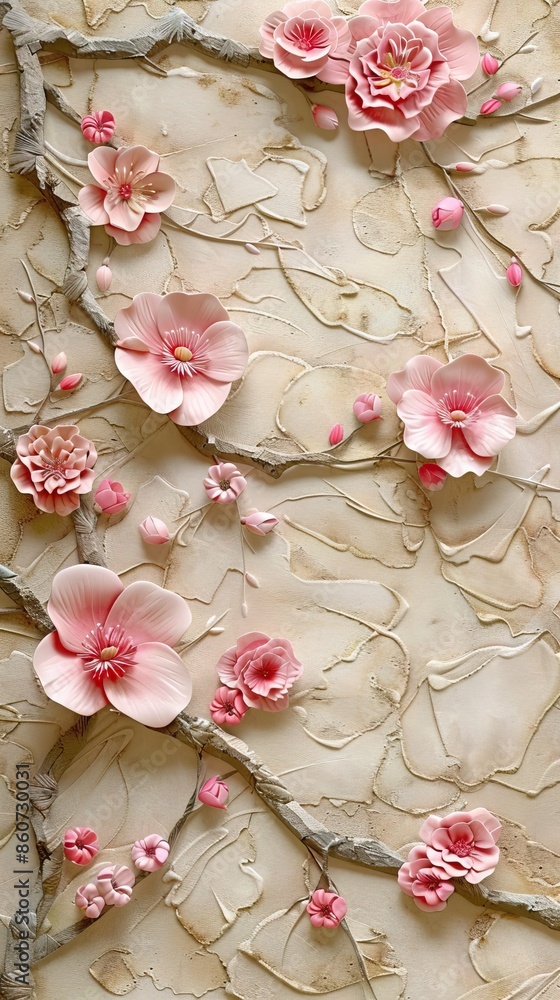 3d picture of a tree with pink flowers background for digital printing wallpaper, custom design wallpaper. AI generated illustration 3d picture of a tree with pink flowers background for digital printing wallpaper, custom design wallpaper. AI generated illustration