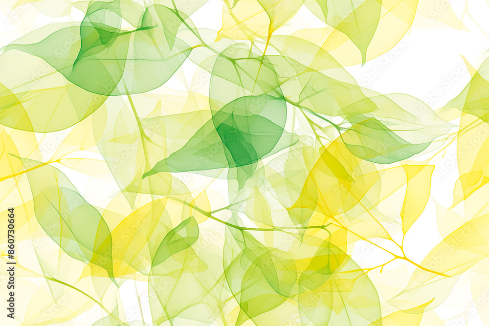 A seamless pattern featuring translucent green and yellow leaves, creating a soft, overlapping effect. A seamless pattern featuring translucent green and yellow leaves, creating a soft, overlapping effect.