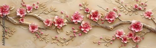 3d picture of a tree with pink flowers background for digital printing wallpaper, custom design wallpaper. AI generated illustration