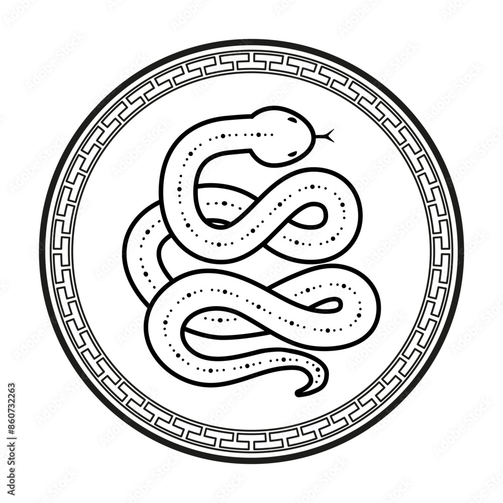 Chinese Snake, Symbol of 2025 New Year. Zodiac sign of the snake in circle. Isolated vector illustration Chinese Snake, Symbol of 2025 New Year. Zodiac sign of the snake in circle. Isolated vector illustration