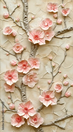 3d picture of a tree with pink flowers background for digital printing wallpaper, custom design wallpaper. AI generated illustration