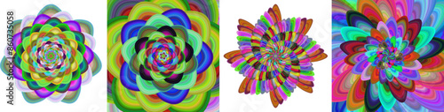 Colorful fractal flower set - digital art designs