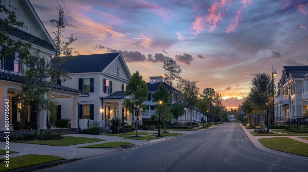 Sunset in a suburban neighborhood in the United States of America. Sunset in a suburban neighborhood in the United States of America.