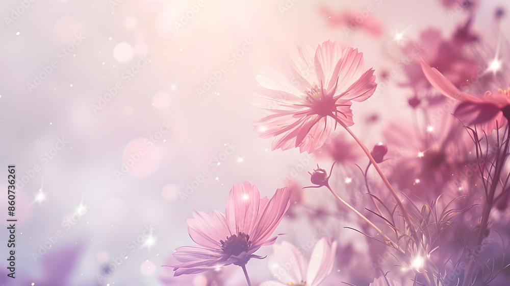 Soft focus beautiful cosmos flowers are blooming in vintage tones with bright sky background : Generative AI Soft focus beautiful cosmos flowers are blooming in vintage tones with bright sky background : Generative AI
