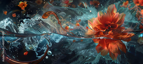 Beautiful colorful water flower in space background