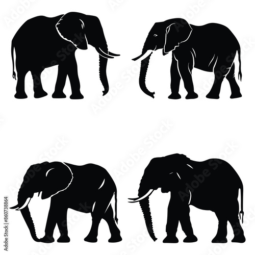 set of elephants silhouette