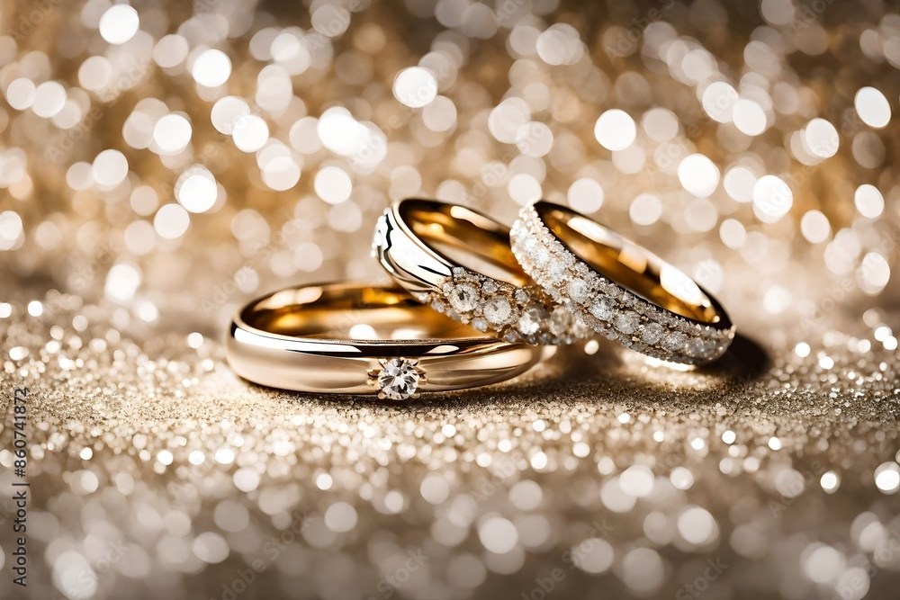 Designer wedding rings on a sparkling background Designer wedding rings on a sparkling background