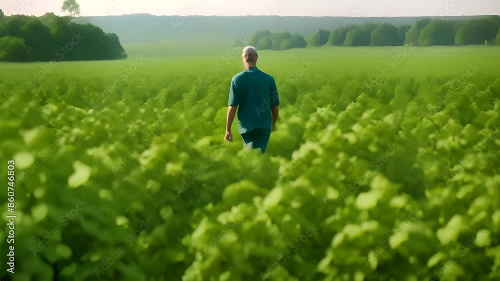 Farmer Walking Through Soybean Field at Sunset Generative AI Farmer Walking Through Soybean Field at Sunset Generative AI
