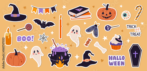 Set of scrapbooking Halloween stickers. Vector illustration
