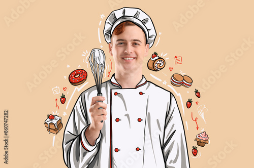 Male confectioner and many ...